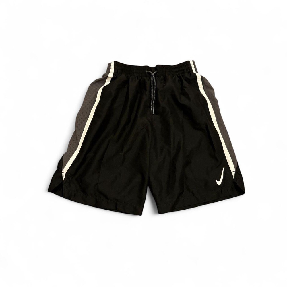 Nike Mens Black Athletic Shorts Gray Side Panel Swoosh Logo Small